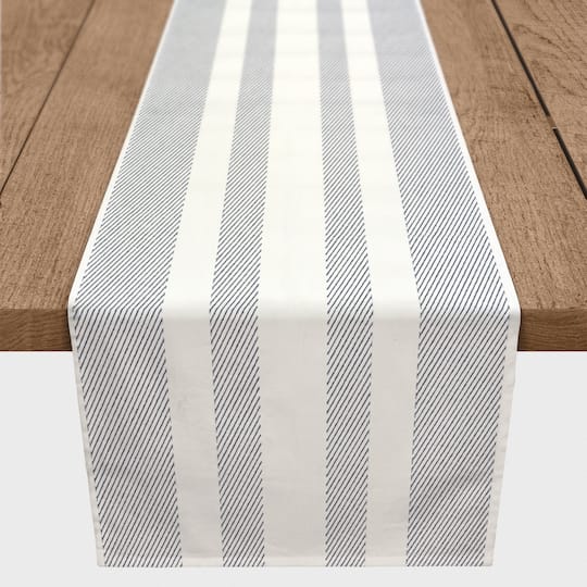 Textured Blue Stripes 16" x 90" Cotton Twill Runner